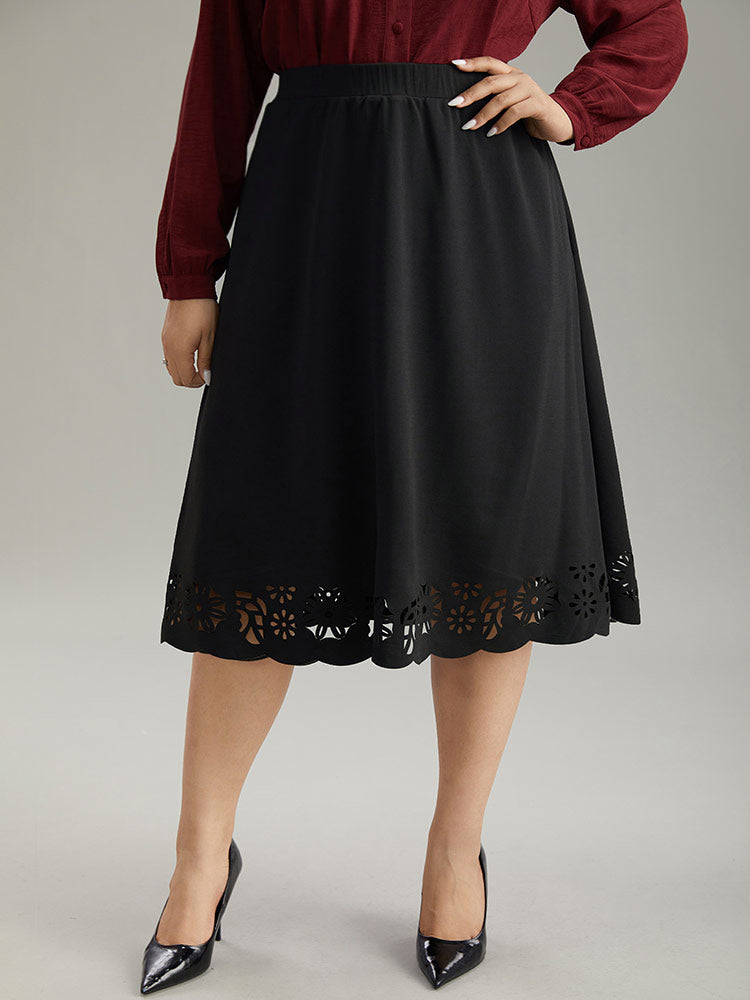 Plus Size - Women Solid Color Pocket Elastic Waist Skirt