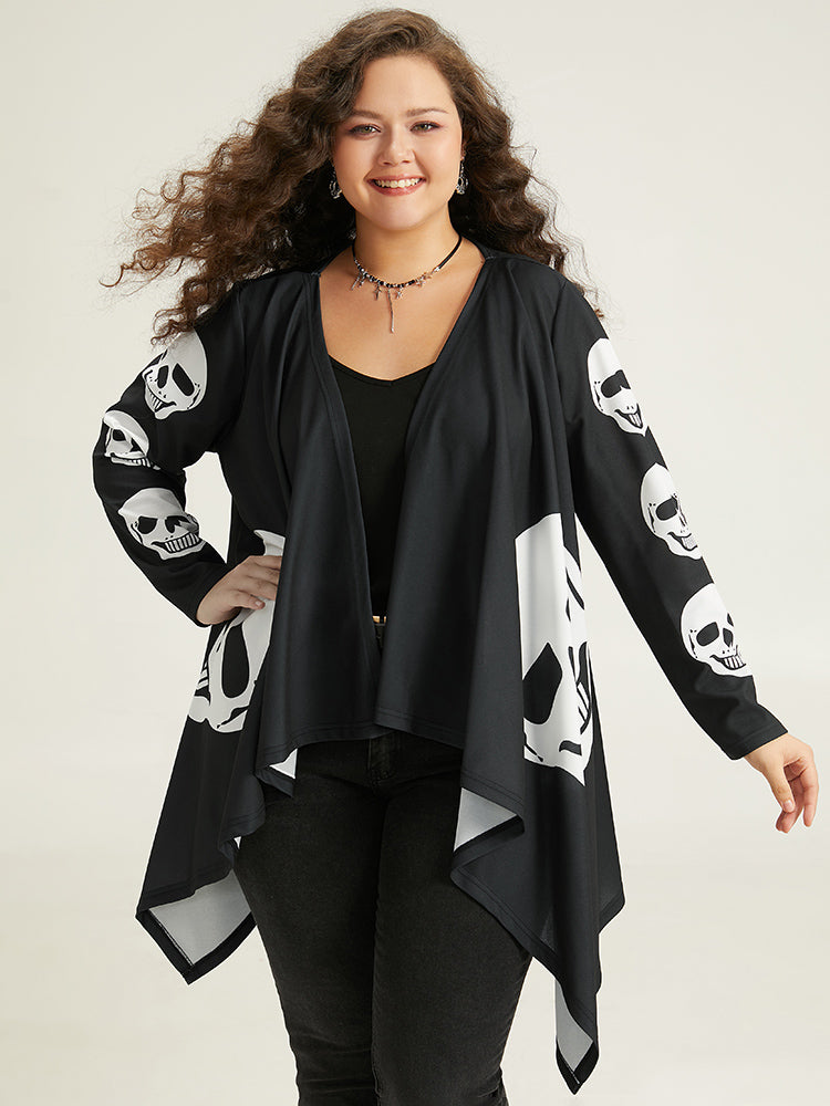 Plus Size Cover Ups/Kimonos Halloween Skull Print Asymmetrical Hem