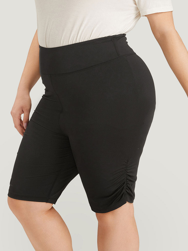 Solid Ruched Wideband Waist At The Knees Leggings BloomChic