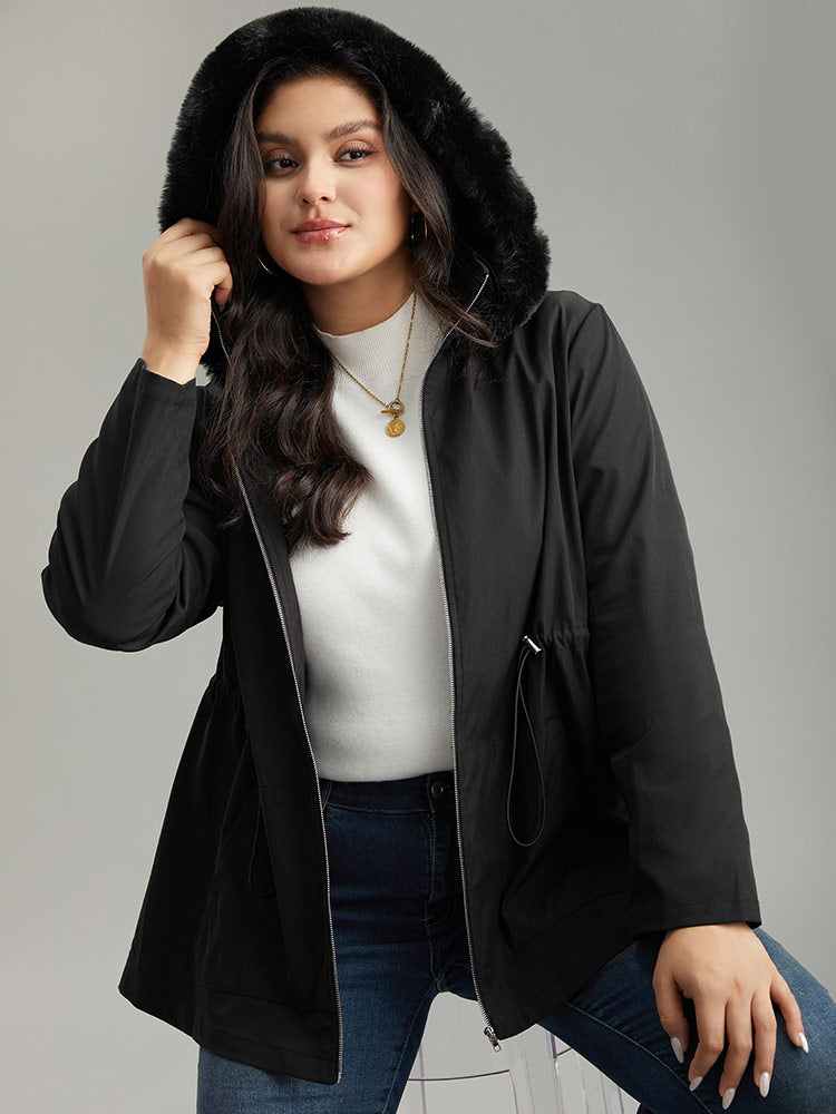 Plus Size Black Faux Fur Lined Hooded Parka