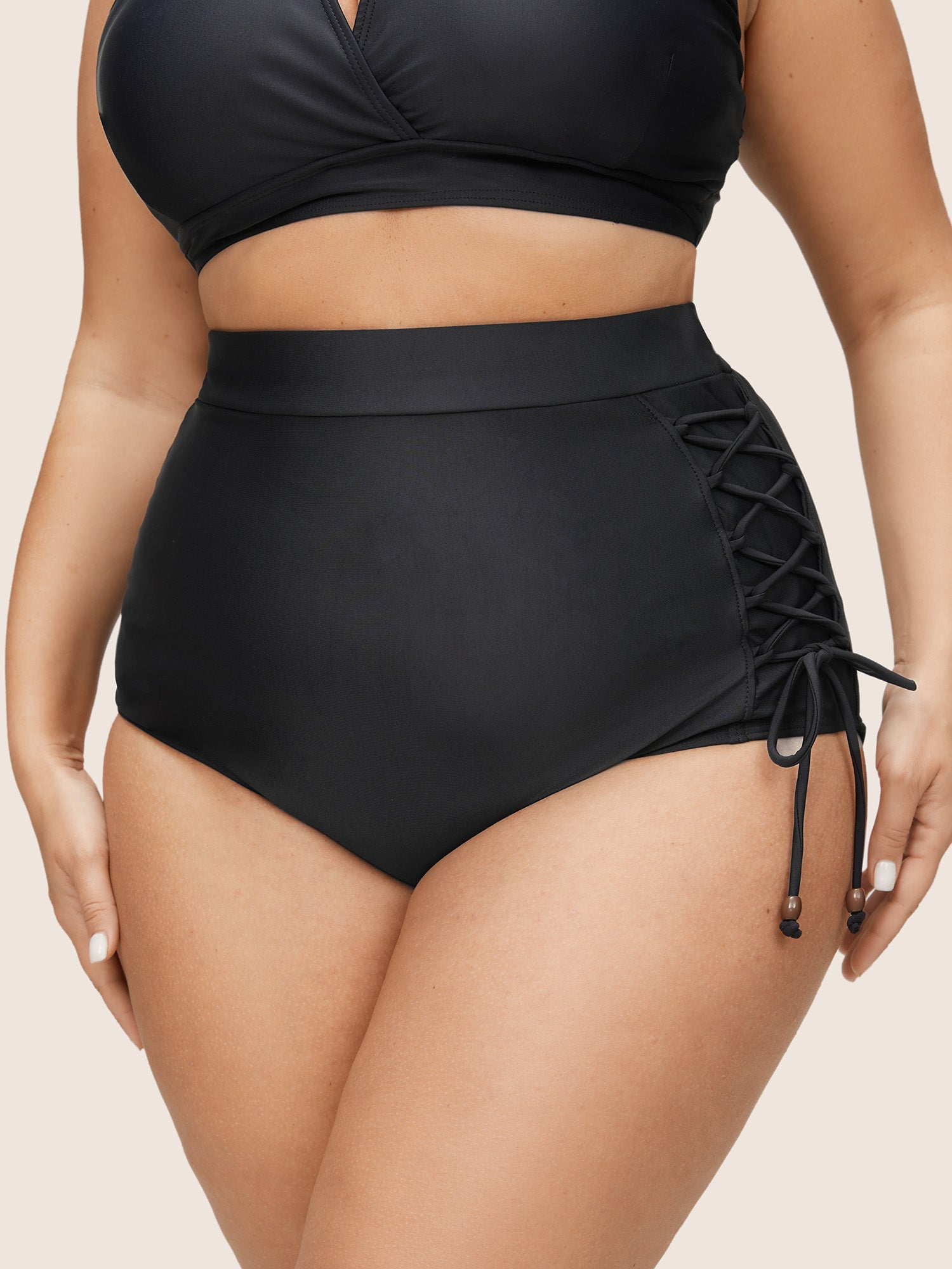 Plus Size Swim Bottoms Plain Lace Up Side High Rise Swim Bottom