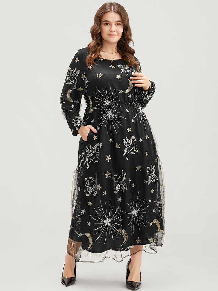 Star and moon outlet mesh dress