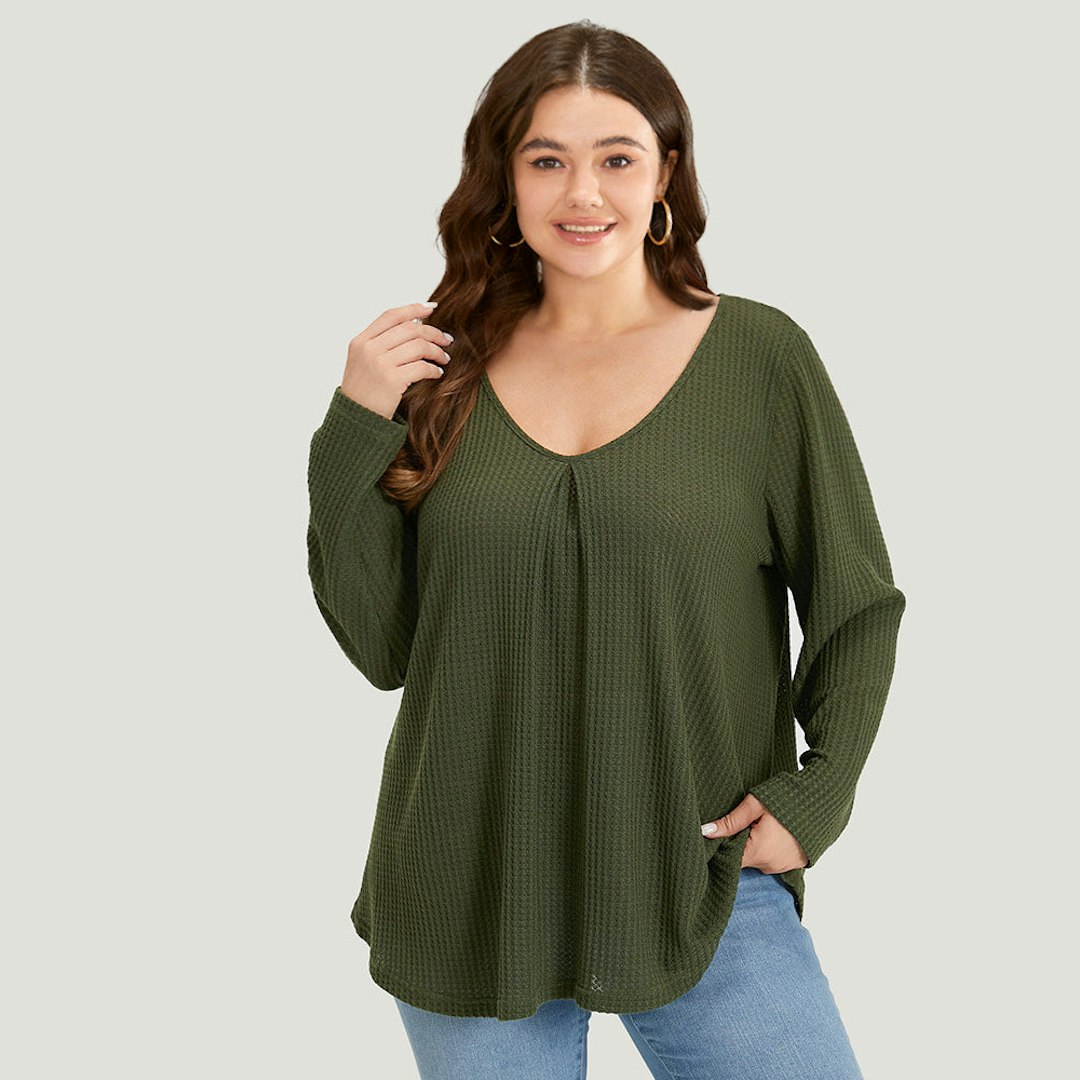 

Plus Size Women Everyday Plain Non Regular Sleeve Long Sleeve Scoop Neck Casual T-shirts BloomChic, Cerulean