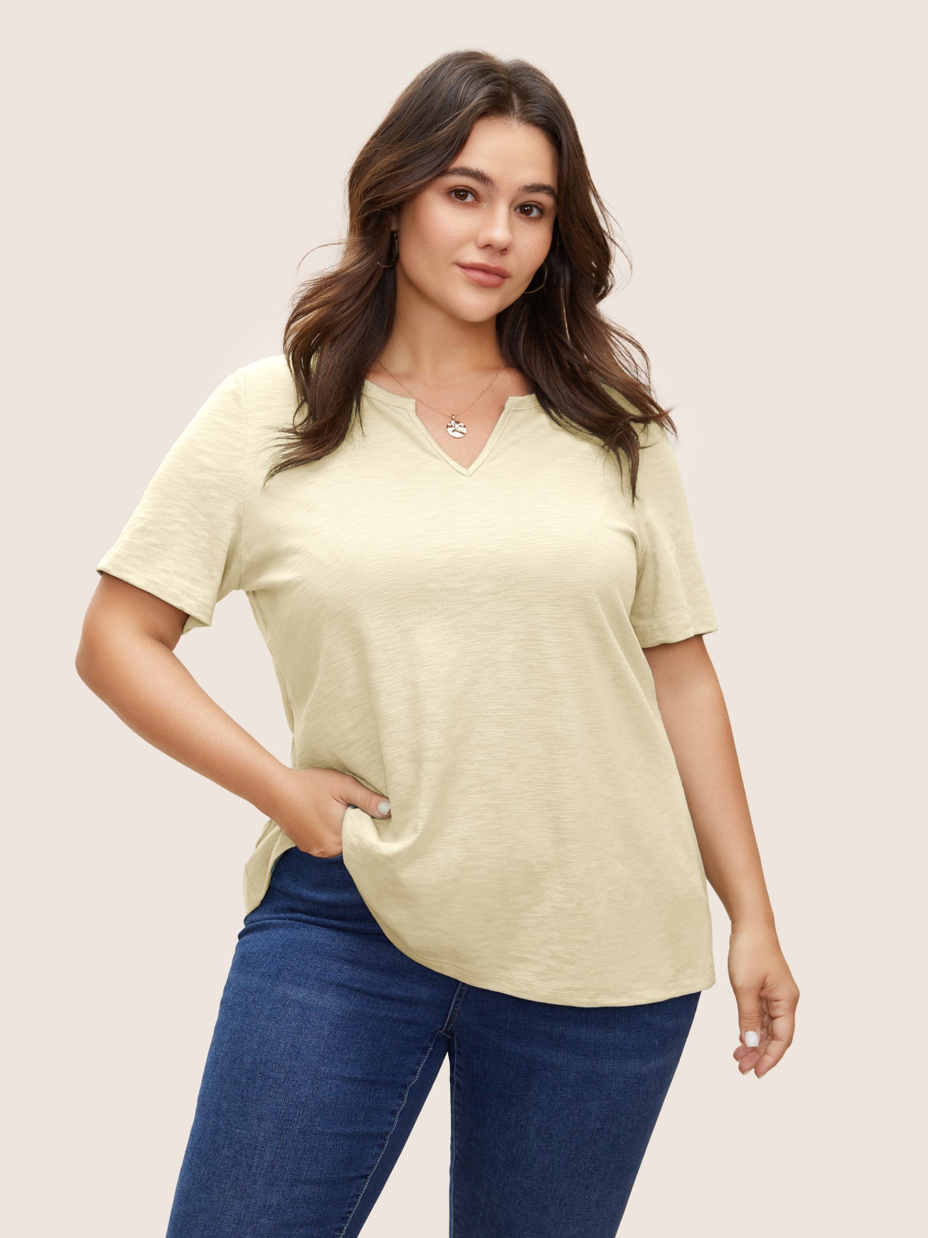 Solid Plisse Notched Tshirt BloomChic