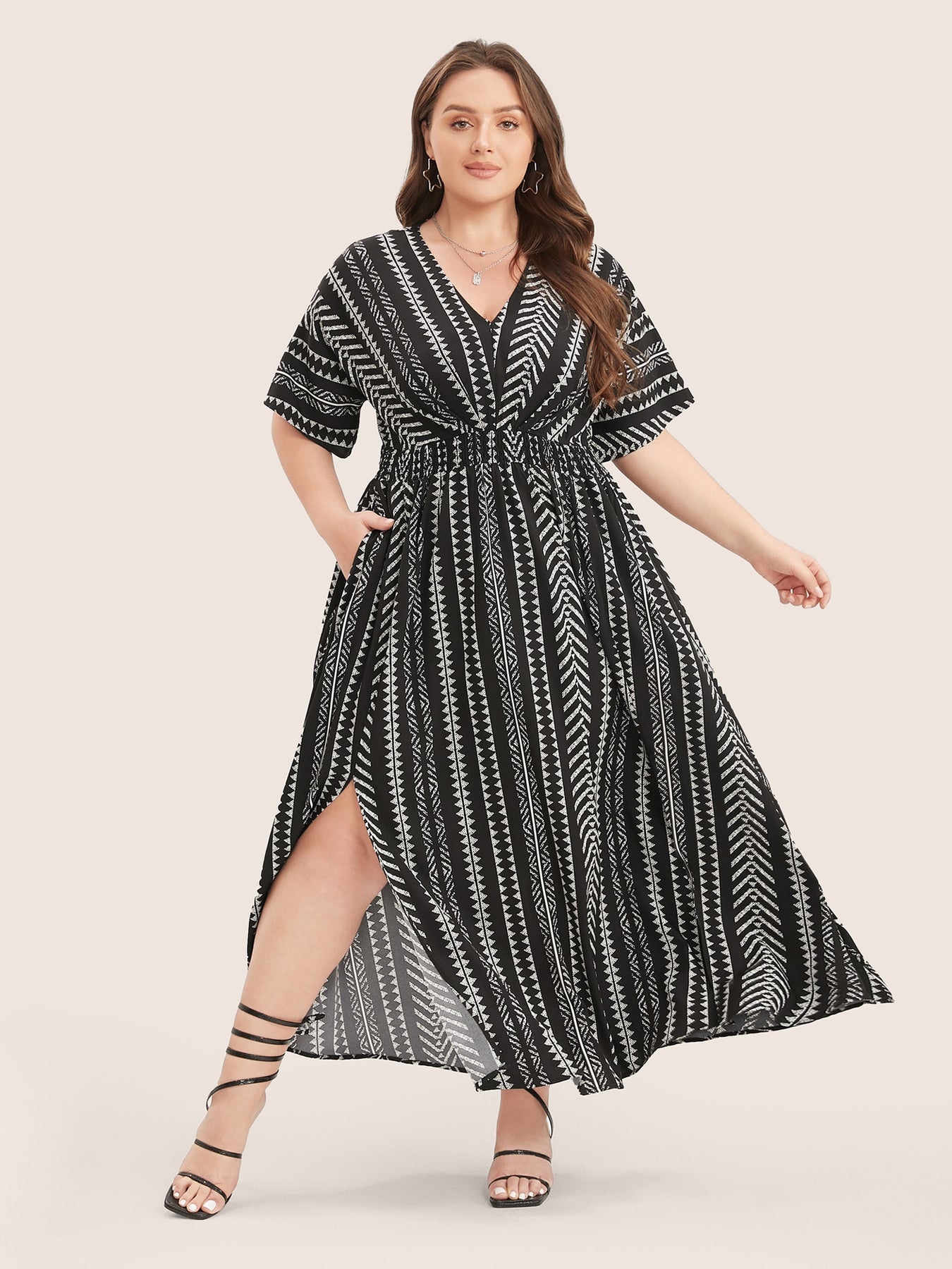 Solid Geometric Dolman Sleeve Pocket Shirred Split Hem Dress – BloomChic