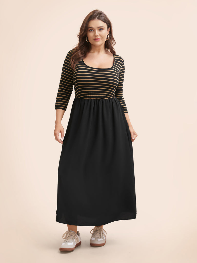 Square Neck Striped Patchwork Midi Dress – BloomChic
