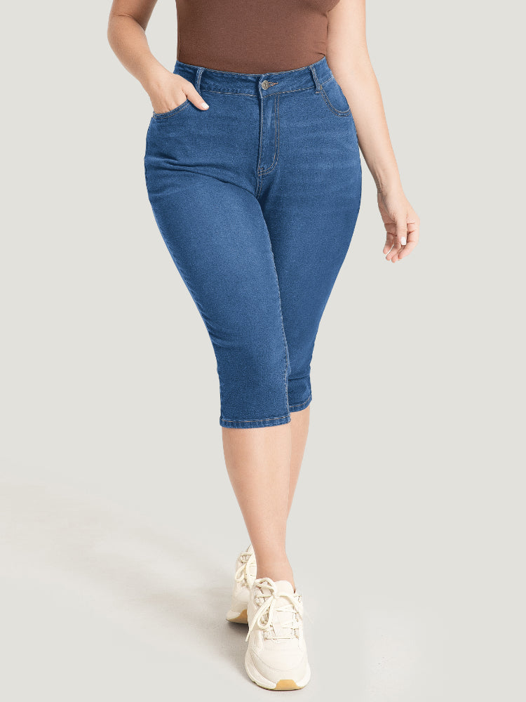 Whiskered skinny denim shorts