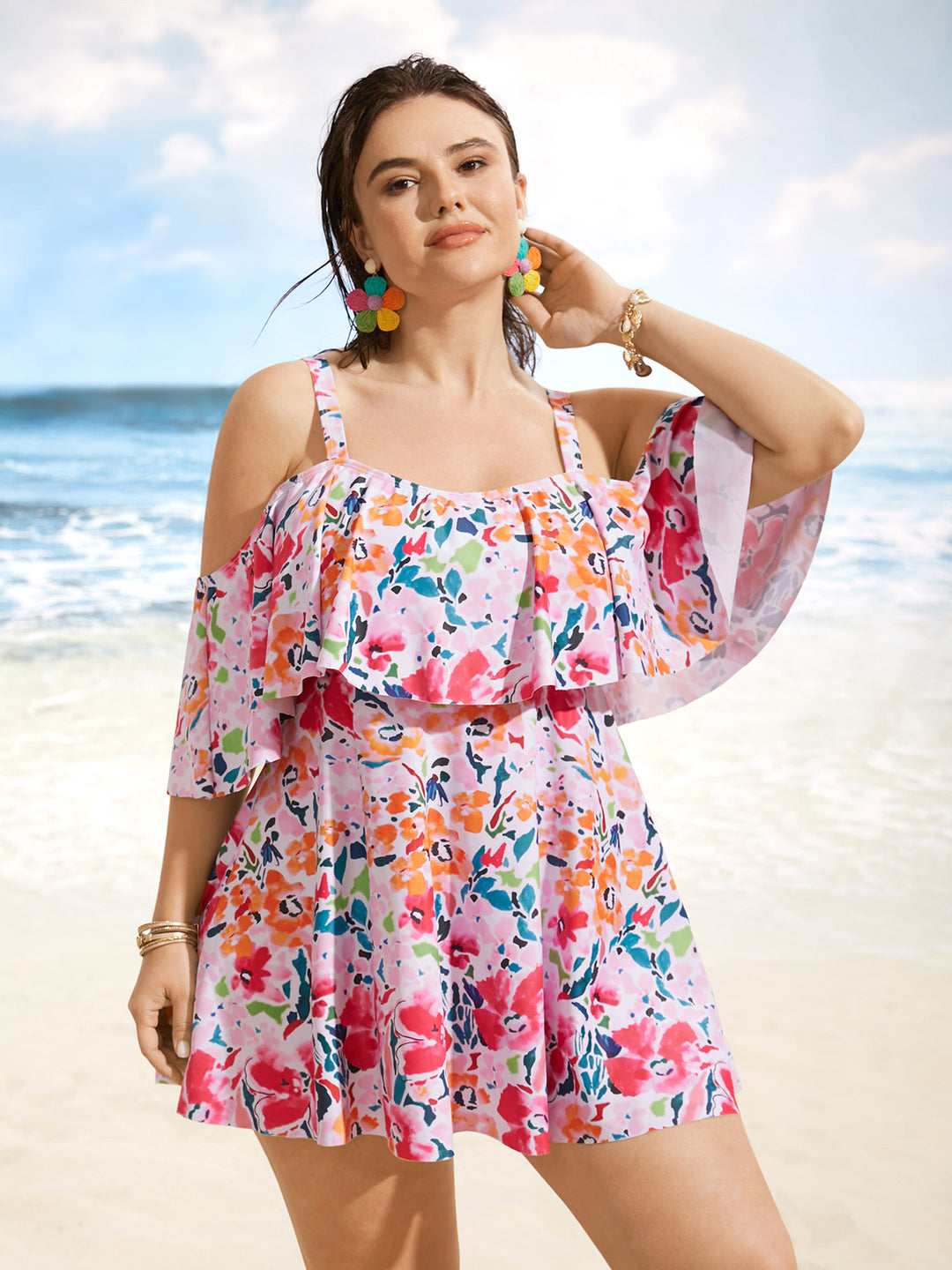 Cold shoulder swim top sale