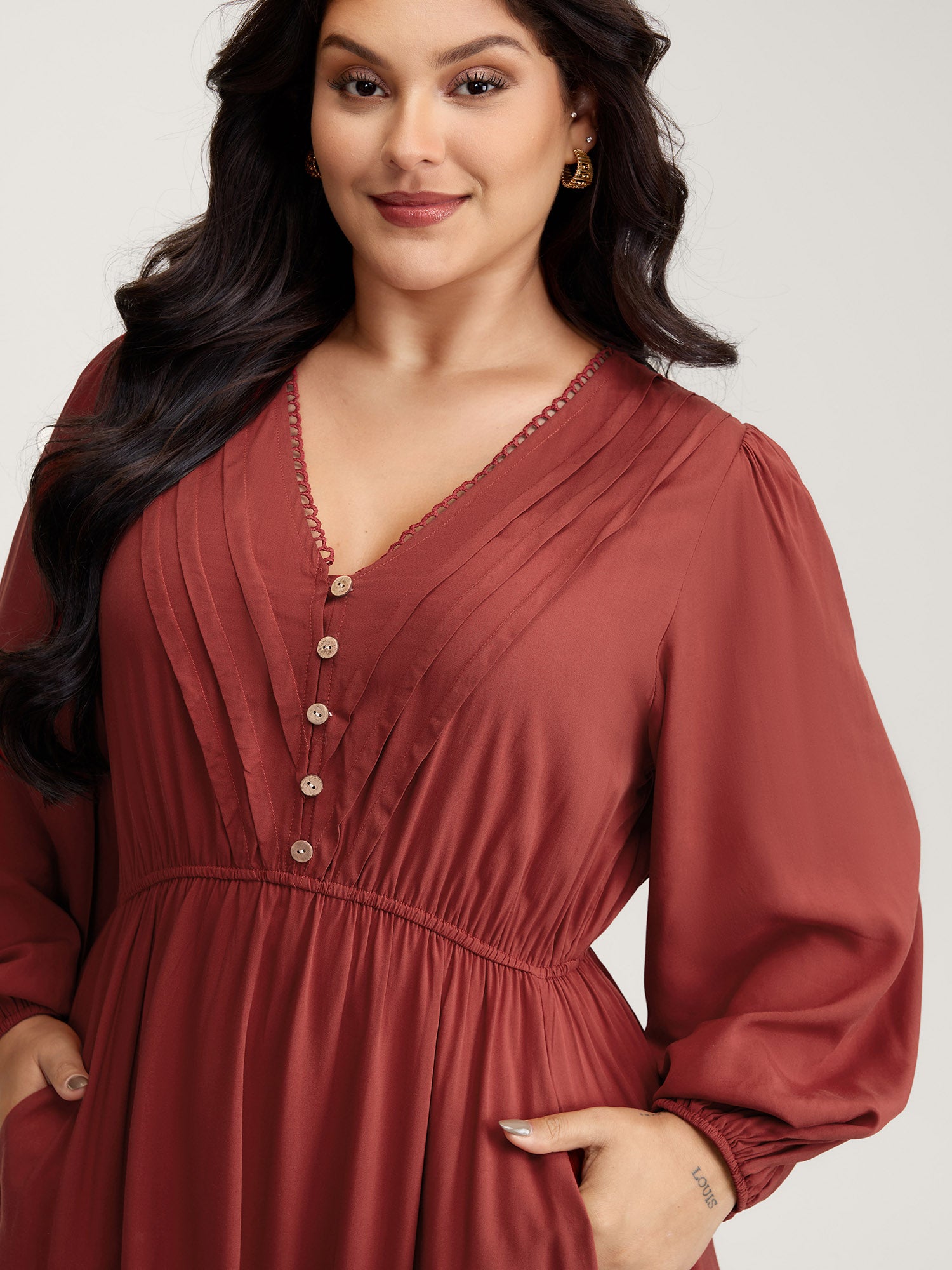 Pleated V-Neckline Tiered Maxi Dress