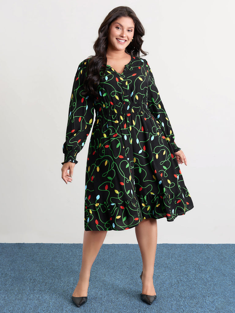 BloomChic Women's Plus Size Holiday Lights Triple Elastic Waistband Midi Dress Black Elegant Non 22-24/3X