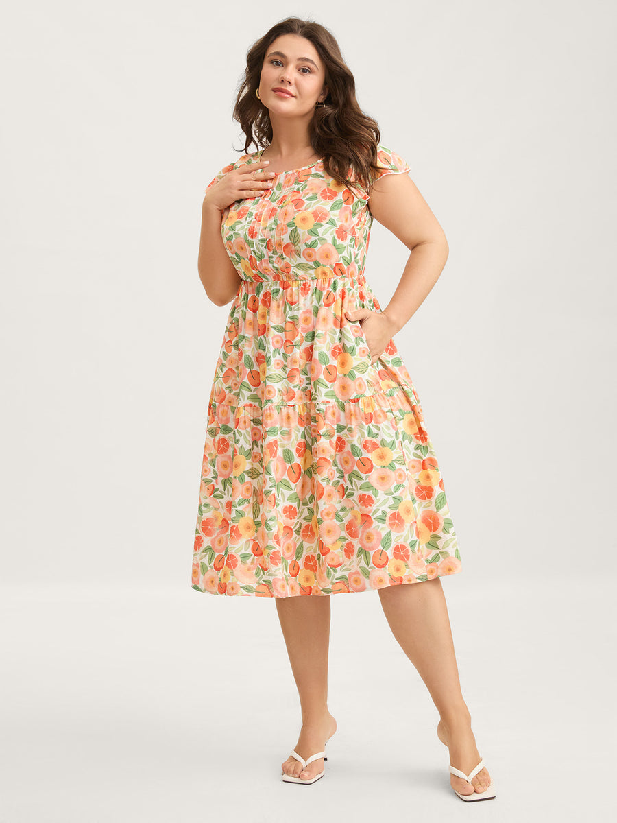 citrus midi dress Citrus Print Pleated Flutter Sleeve Midi Dress