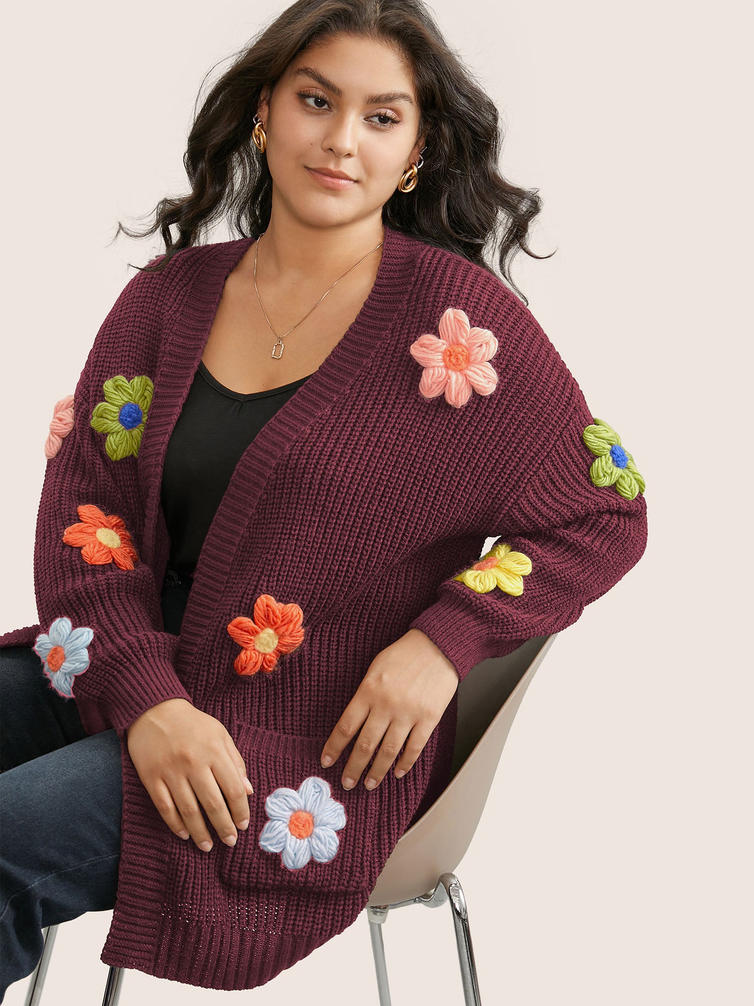 Spring Plus Size Cardigans Plus Size Cardigans | Rainbow Floral Pocket Open Front Cardigan | BloomChic