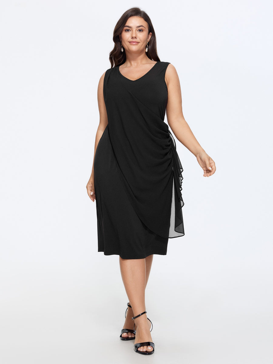 Mesh Ruffle Side Drawstring Bodycon Midi Dress – BloomChic