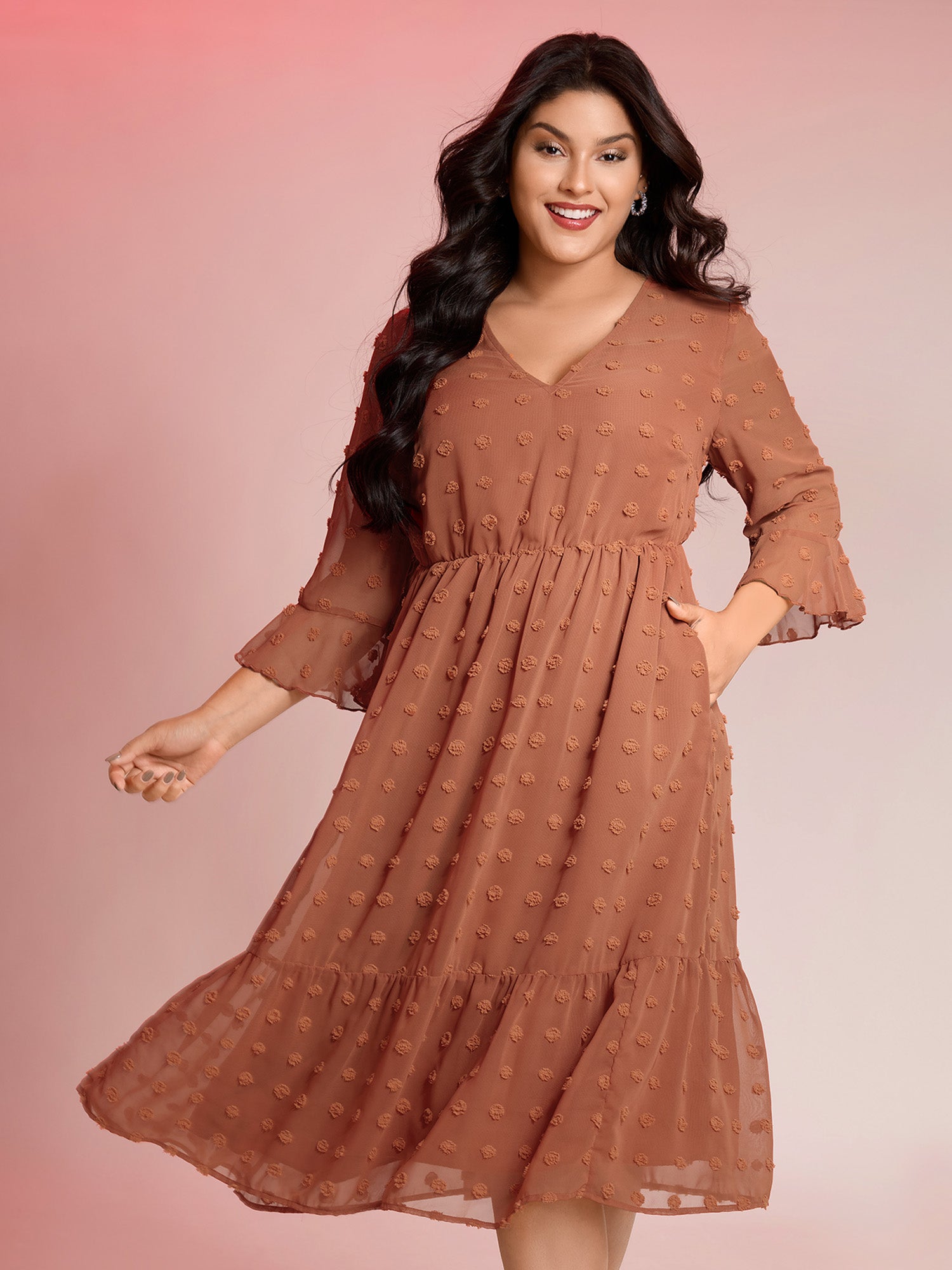 semi-sheer textured dress Women's Just a Hint of Glam Brown Textured Semi-Sheer Long Sleeve Maxi Dress | Size: S
