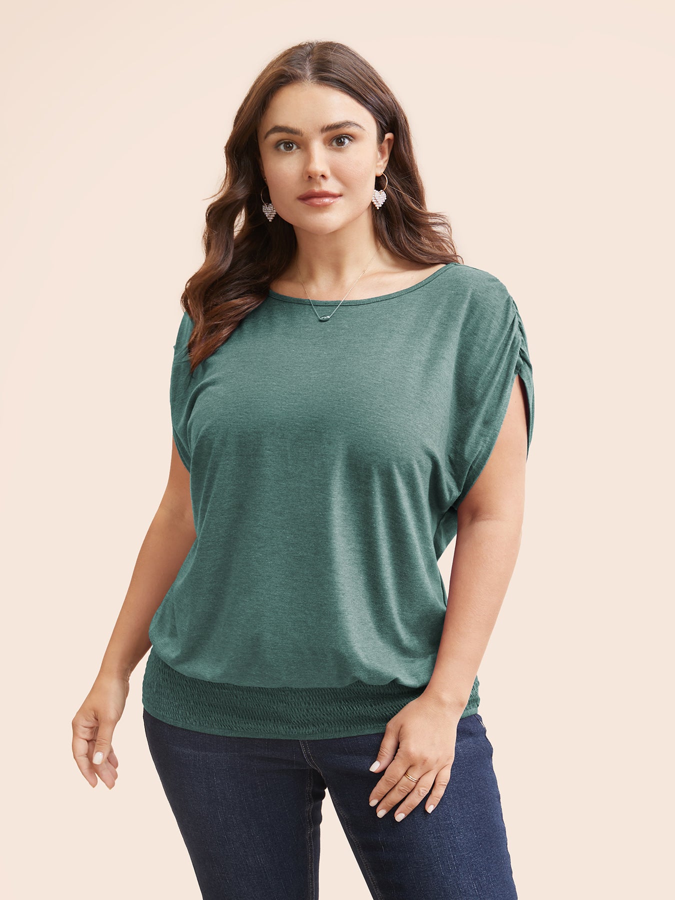 Solid Ruched Batwing Sleeve Shirred Hem T-shirt – BloomChic