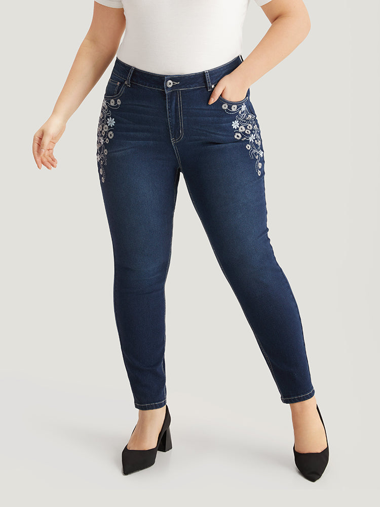 Floral Embroidered High Rise Skinny Jeans BloomChic