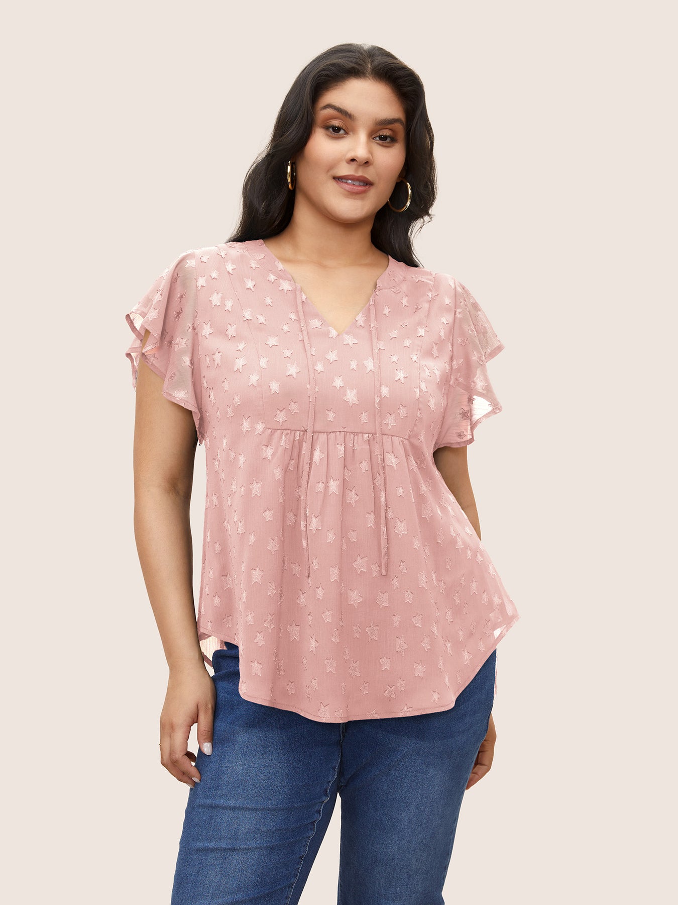 Star Mesh Gathered Ruffle Sleeve Blouse – BloomChic