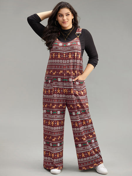 Christmas Print Adjustable Straps Jumpsuit – BloomChic