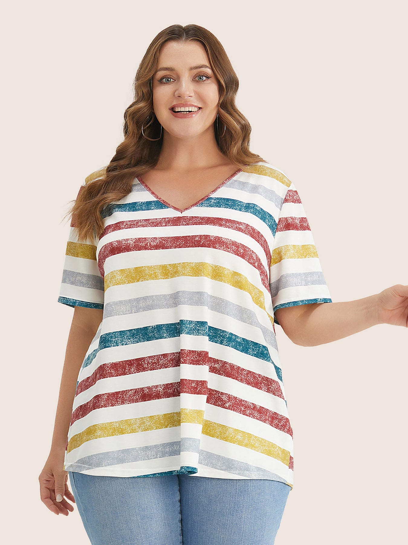 Striped Contrast V Neck T-shirt – BloomChic