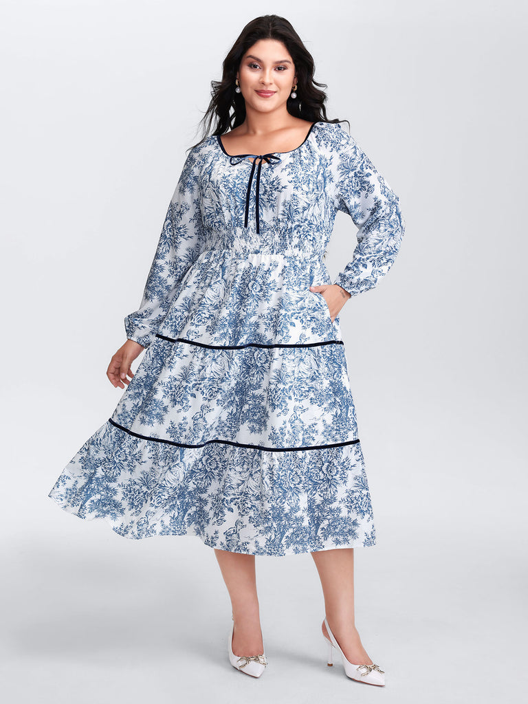 Toile de Jouy Neck-Tie Midi Dress BloomChic Toile de Jouy Neck-Tie Midi Dress BloomChic