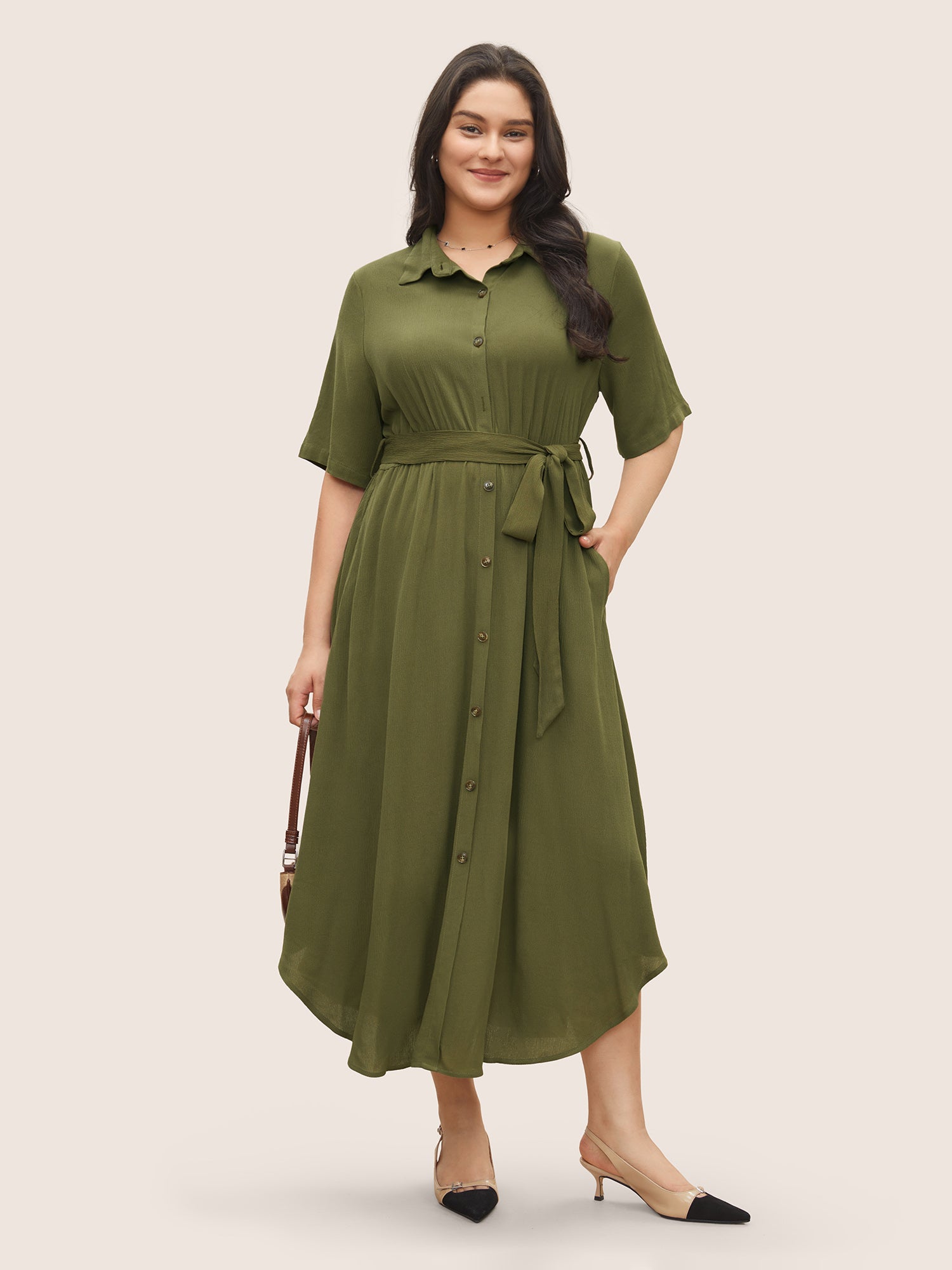Belted Shirt Collar Button Plus Size Shirtdress Women Formal Plain Sleeve Short Sleeve Shirt Collar Ruffles Pocket Shirred Split Long Dress BloomChic Belted Shirt Collar Button Plus Size Shirtdress Women Formal Plain Sleeve Short Sleeve Shirt Collar Ruffles Pocket Shirred Split Long Dress BloomChic
