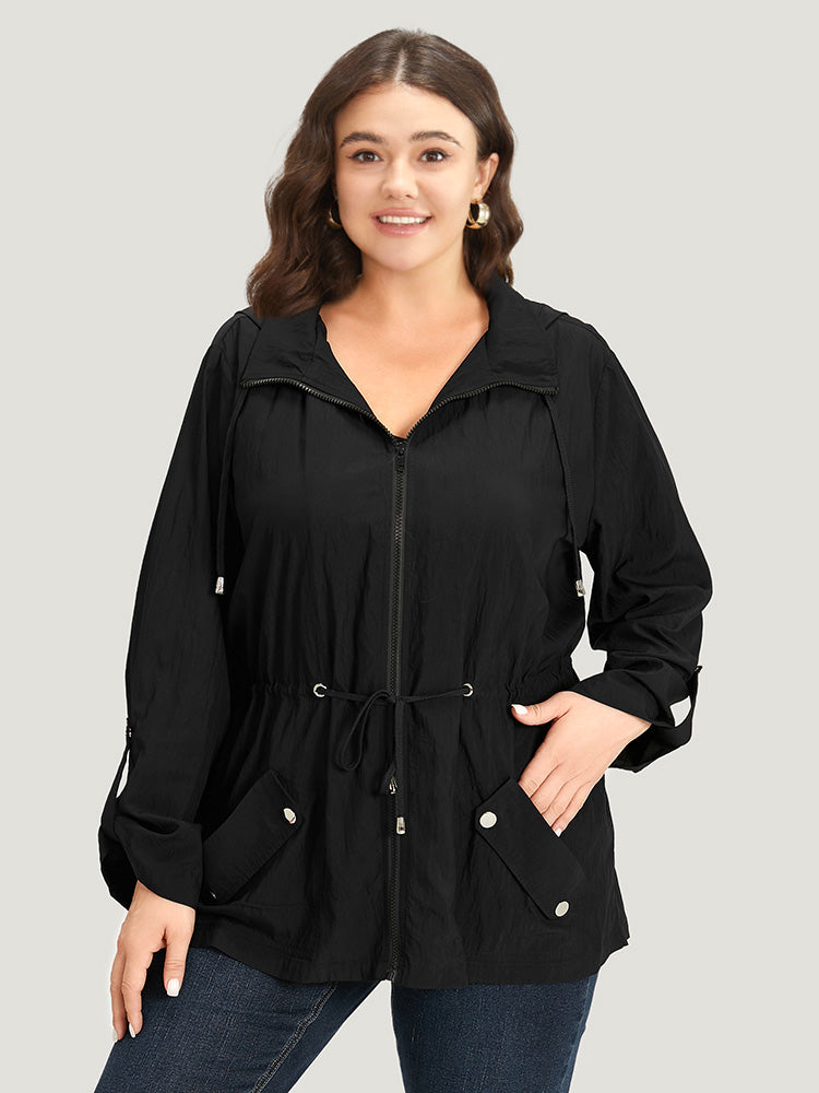 Plain Hooded Zipper Drawstring Tab Sleeve Coat – BloomChic