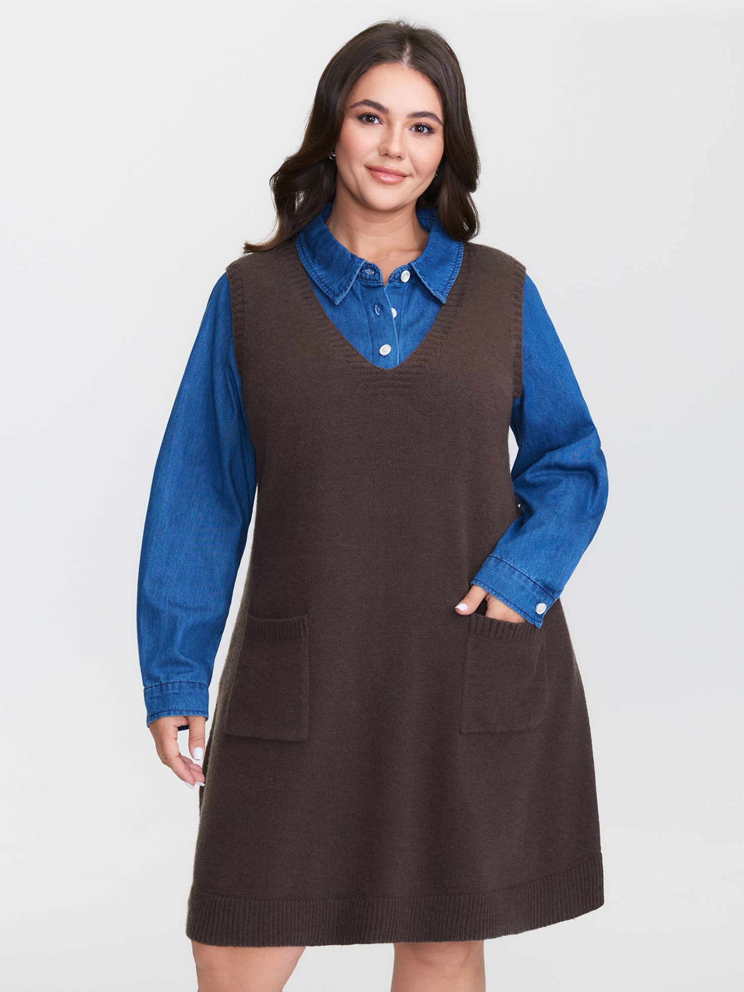 v neck sleeveless sweater dress BloomChic Women's Plus Size V-Neck A-Line Browncoffeecolor Non Short 22-24/3X Color:Muted Satin Mint Green Womens Dresses Your perfect Maxi Dress women's sexy dress