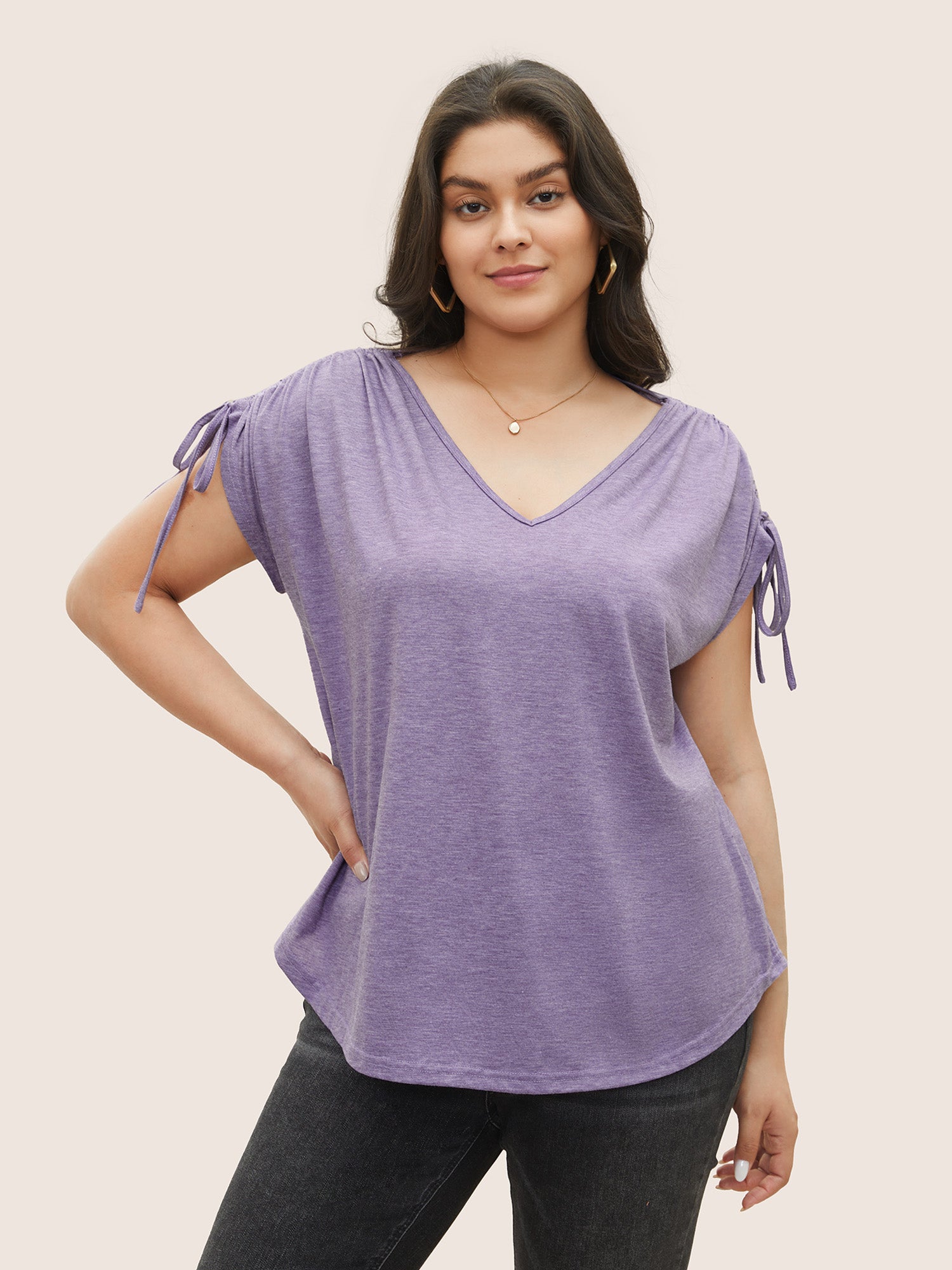 Washed Poly Silk Drawstring Dolman Top main image 1
