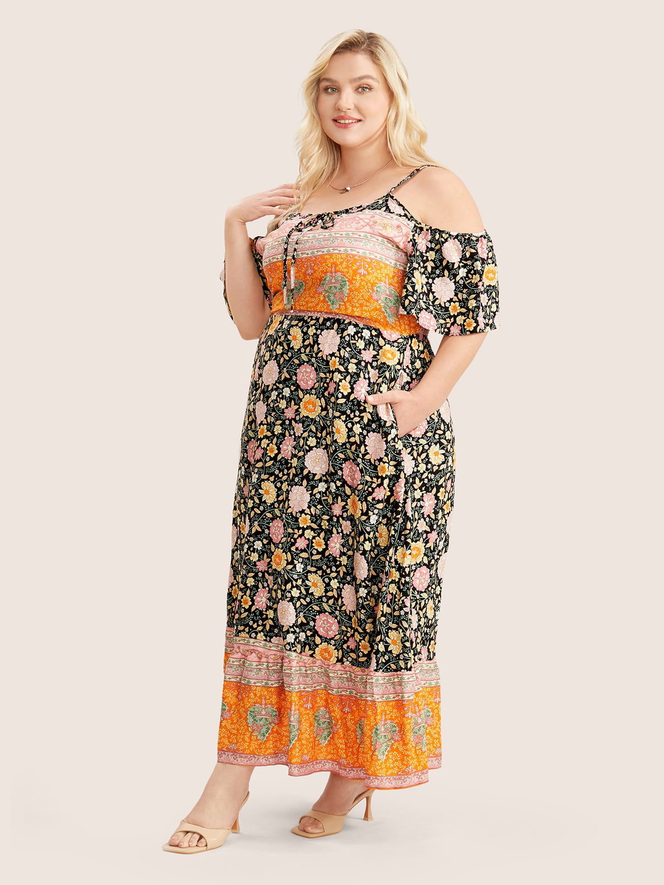 Floral Print Pocket Keyhole Ruffles Cold Shoulder Maxi Dress – BloomChic