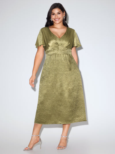 party dresses for midsize women Feancey Bodycon Plus Size Dresses for Women Ruched High Waist Midi Party Dress Wrap V Short Sleeve Wedding Guest Dresses Elegant Formal Dress Spring