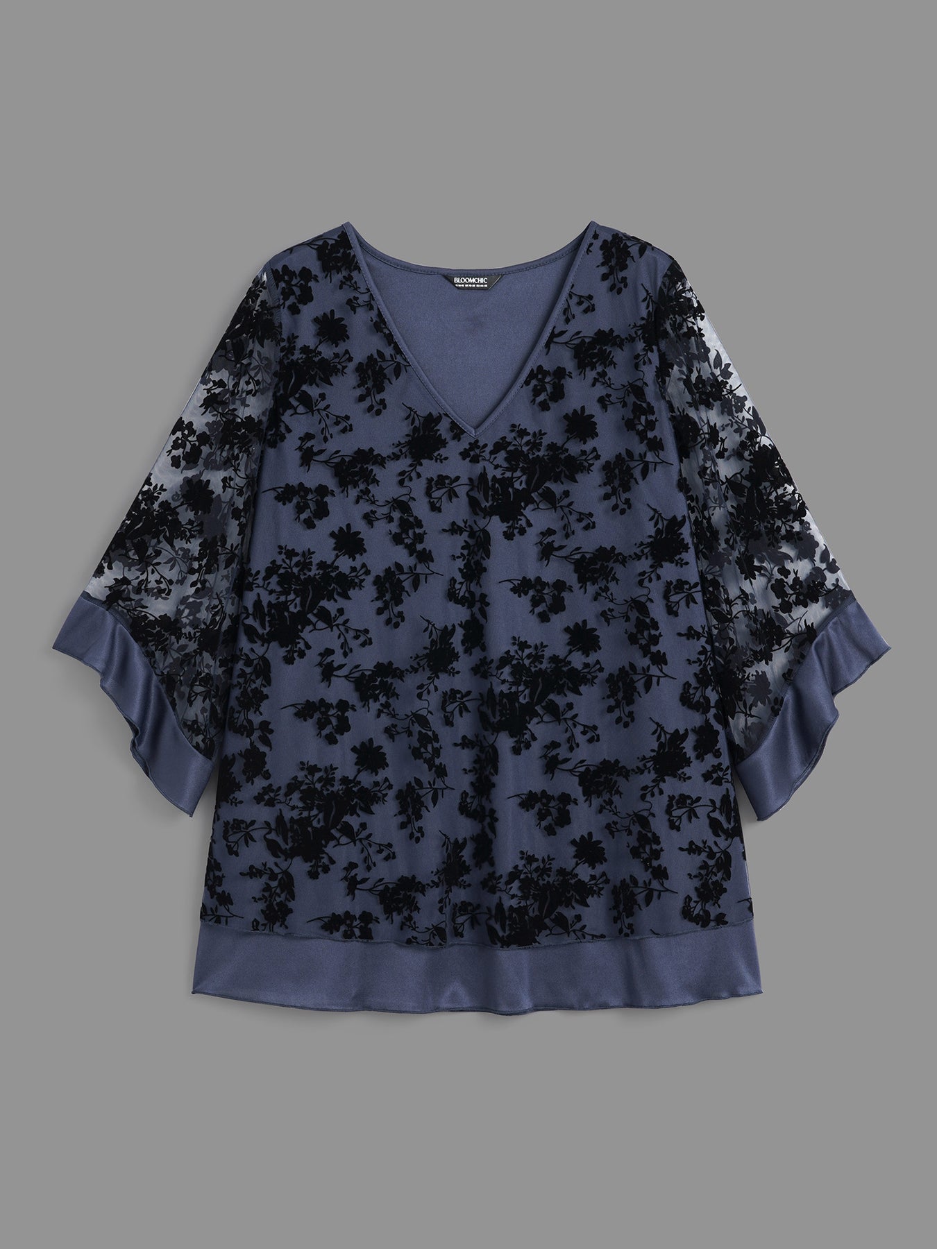 Floral Flocking Mesh Asymmetrical Hem Blouse – BloomChic