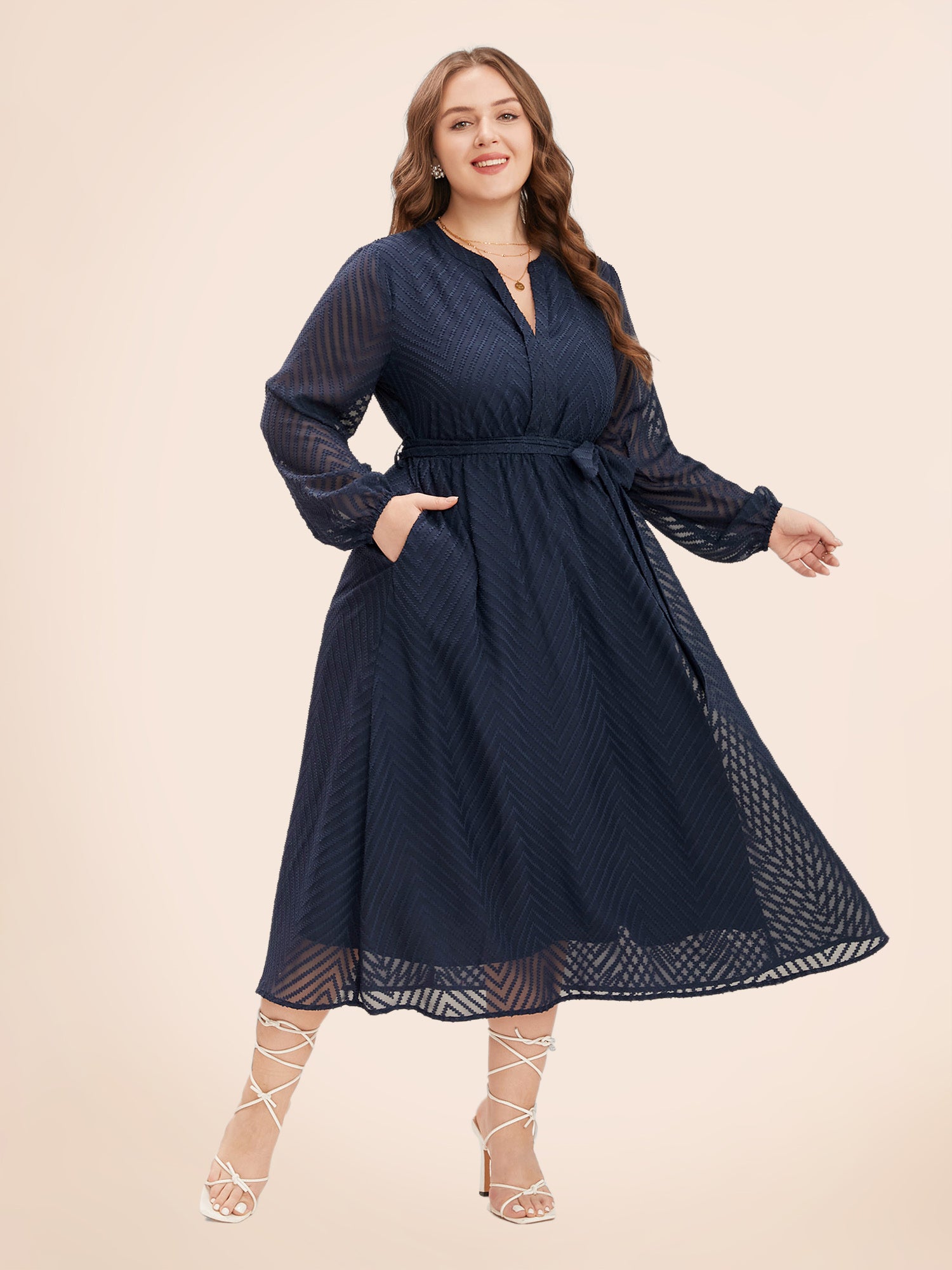 Geometric Pattern Lantern Sleeve Mini Dress
