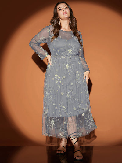 sachin and babi light blue dress Floral Embroidered Mesh A Line Midi dress Black Multi main image 0