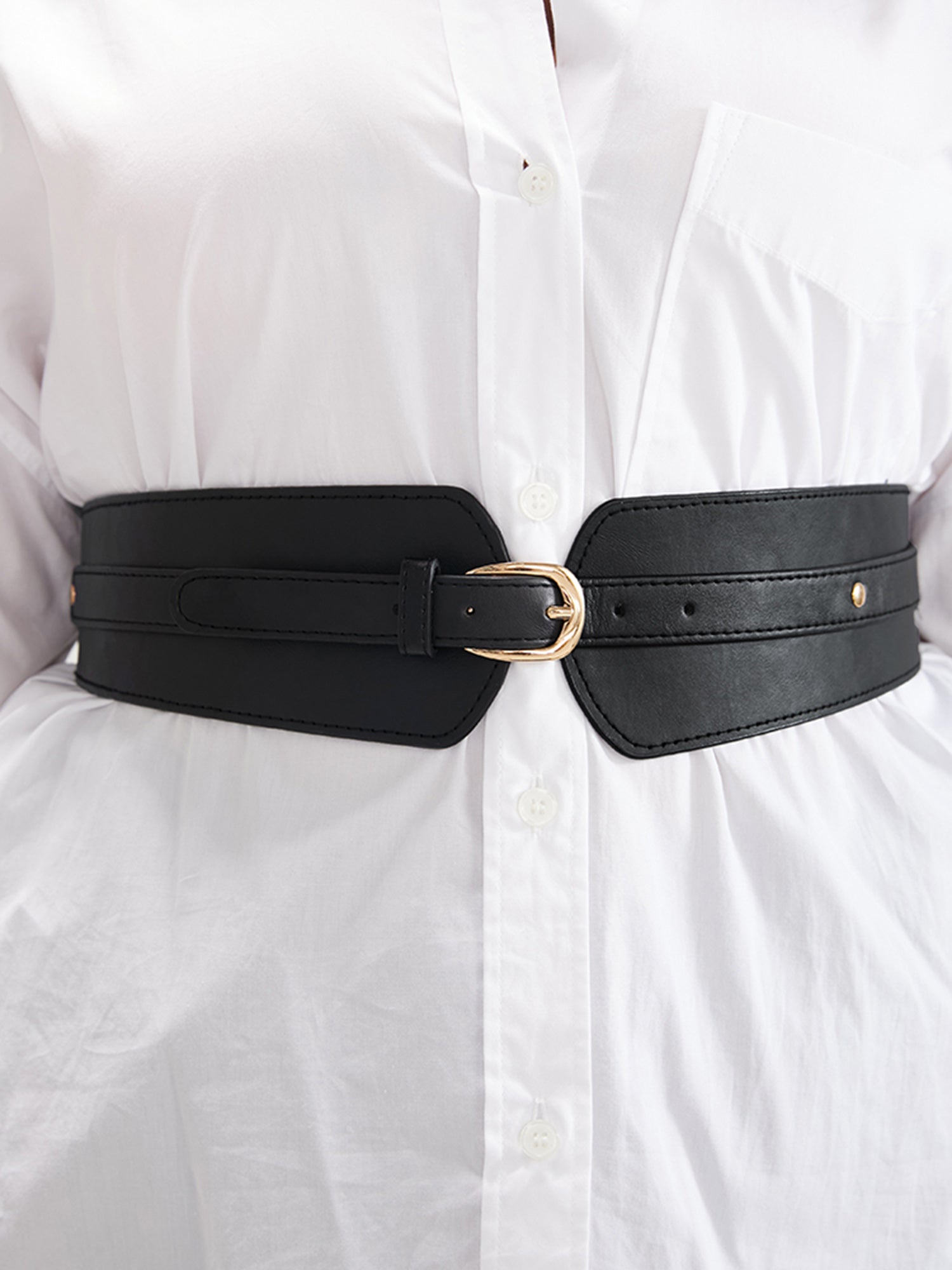 Minimalist Metal Buckle Wide Elastic Belt