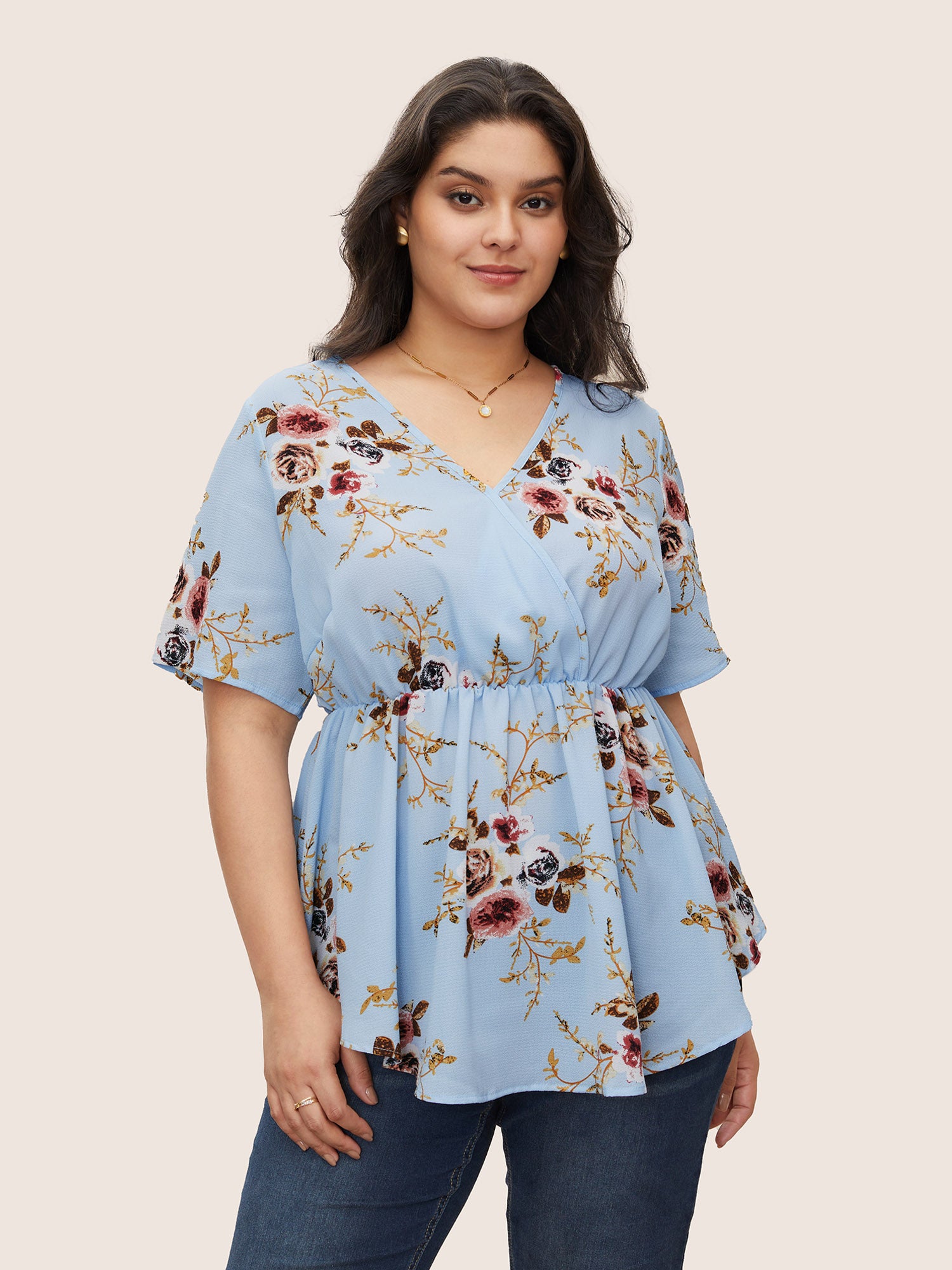 Floral Print Wrap Ruffles Asymmetrical Hem Blouse – BloomChic