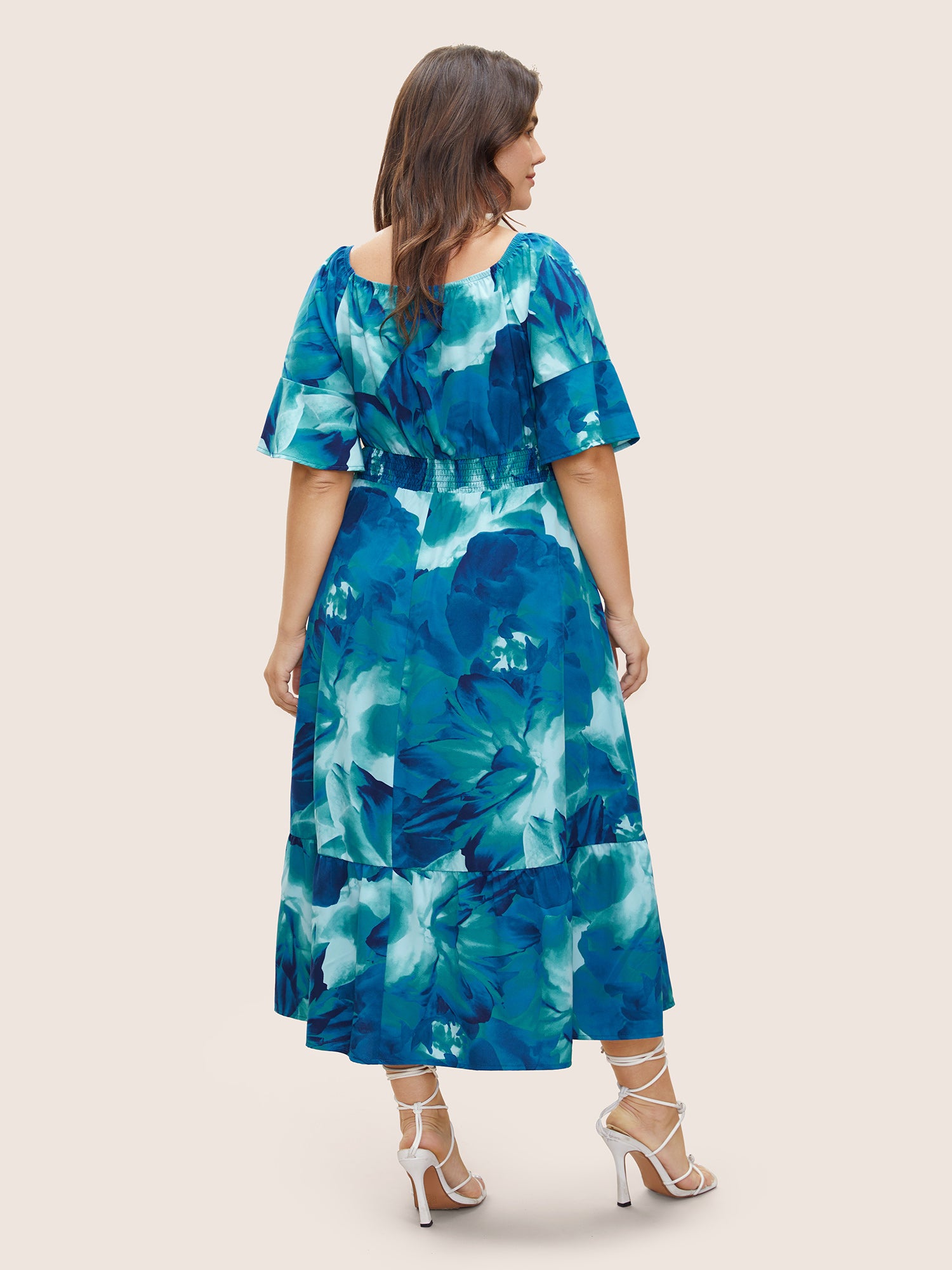 Square Neck Zipper Floral Dress