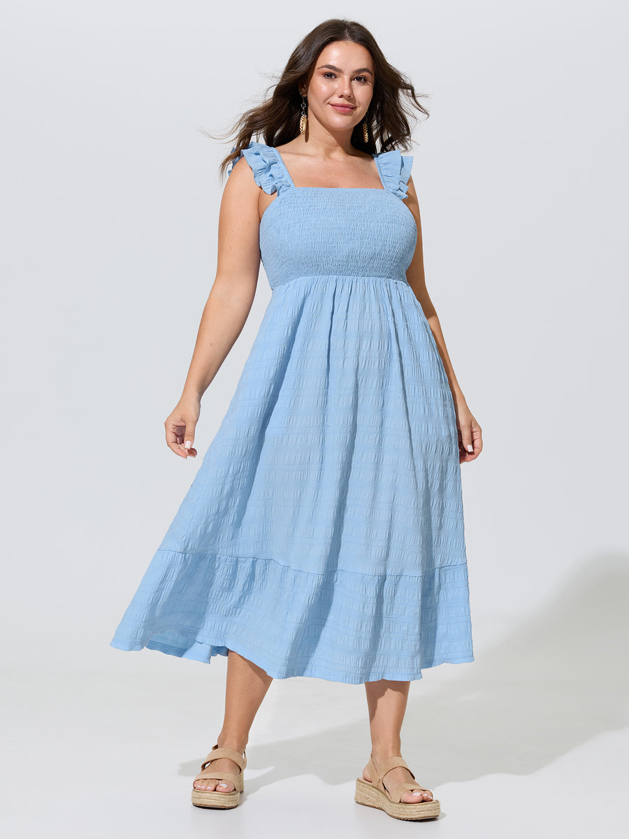 midi bloomchic dresses Citrus Print Pleated Flutter Sleeve Midi Dress