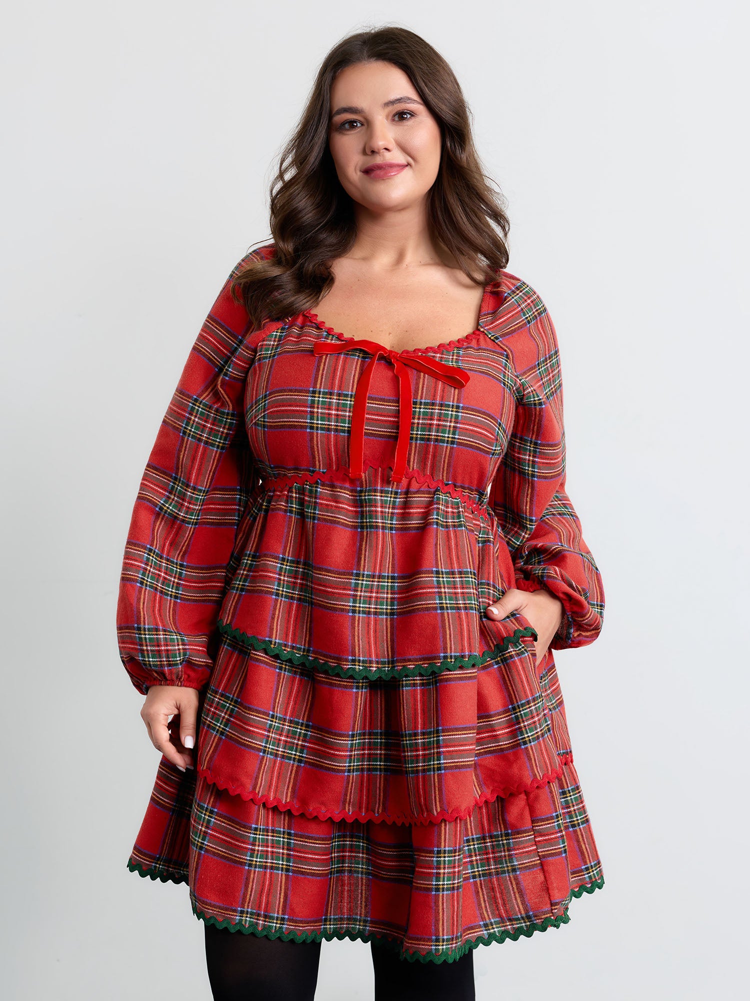 Sweet Holidays Ribbon Tiered Knee Dress