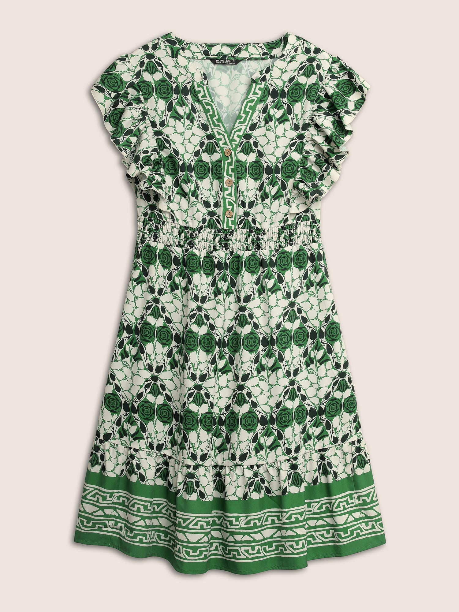 Elchic Navy Rose Print Bow Waist Dress main image 1