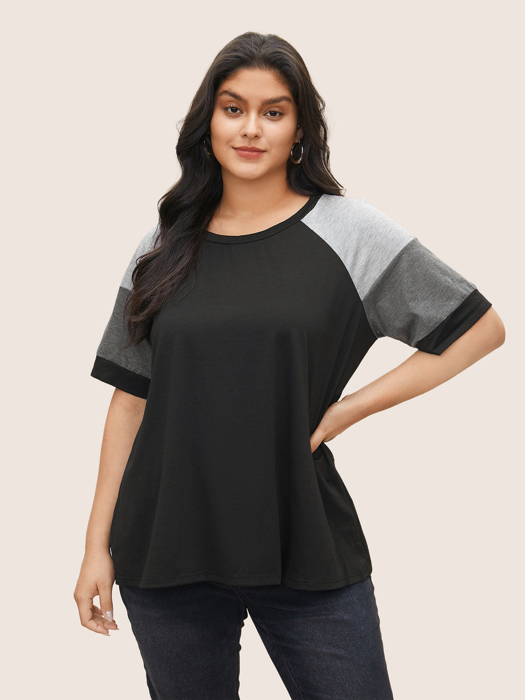 Colorblock Contrast Crew Neck Raglan Sleeve T-shirt – BloomChic