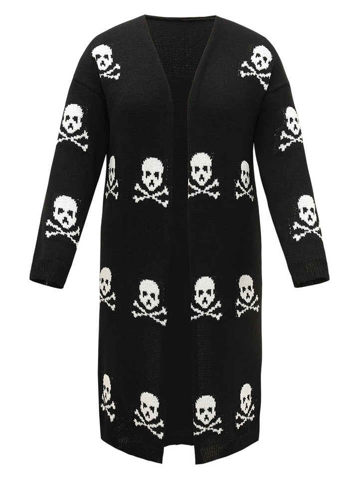 Civil Society Black Skull Pattern Cardigan Full Zip Long Sleeve Size XL hot