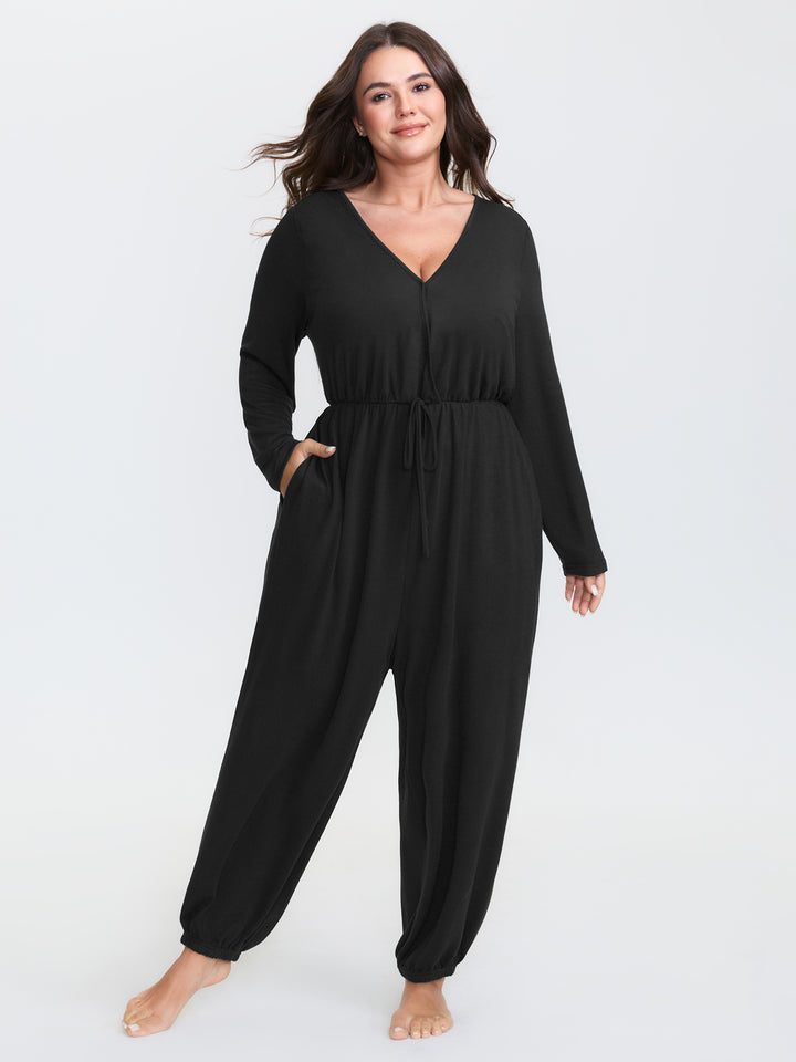 Elastic Waist Overlap Collar Lounge Jumpsuit – BloomChic