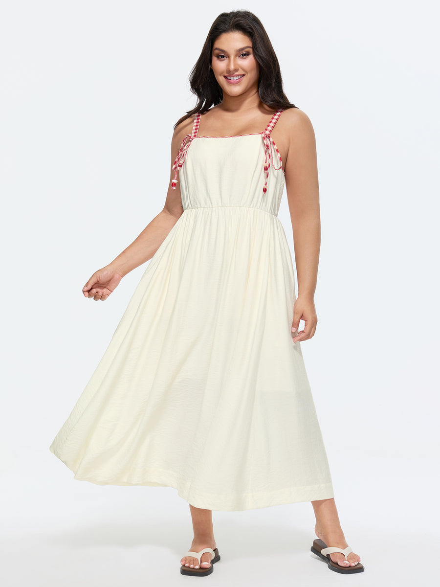BloomChic Women's Plus Size Cotton Color Contrast Shoulder Tie Maxi Dress Ivory Solid Maxi Casual Lace-Up 22-24/3X BloomChic Women's Plus Size Cotton Color Contrast Shoulder Tie Maxi Dress Ivory Solid Maxi Casual Lace-Up 22-24/3X