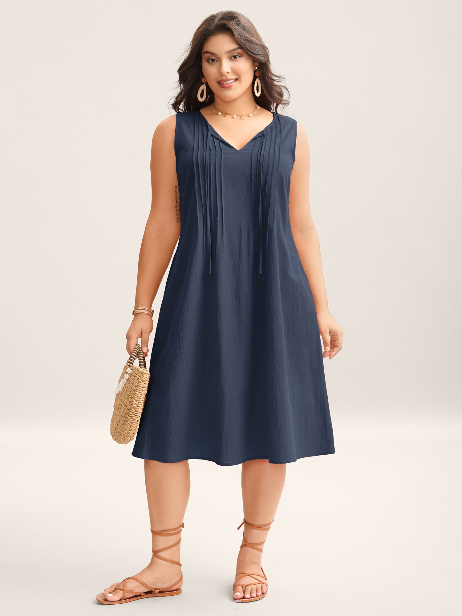 BloomChic Plus Size Dark Blue Cotton Midi Dress, Toothpick Pleat, Size 14-16/1X BloomChic Plus Size Dark Blue Cotton Midi Dress, Toothpick Pleat, Size 14-16/1X