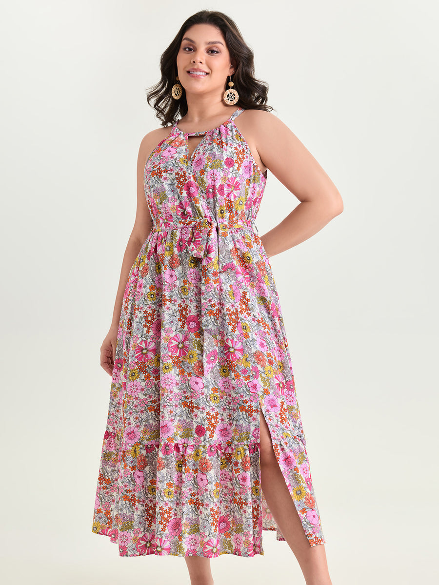 Floral Print Halter Neckline Waist-Tie Maxi Dress – BloomChic