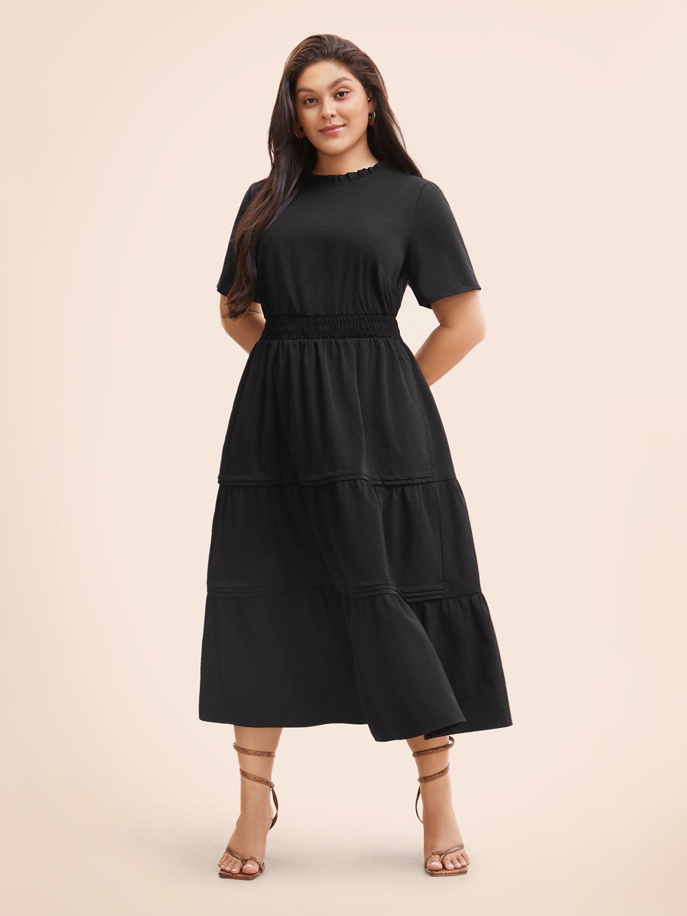 Plain Frill Trim Ruffle Layered Hem Dress – BloomChic