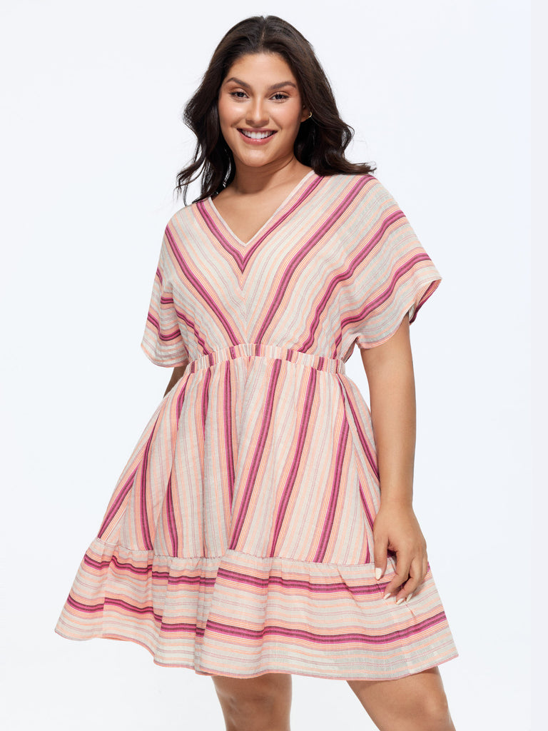 dolman sleeve mini dress BloomChic Women's Plus Size Striped Print Originalwhite Stripes Knee Length Casual Smocked 14-16/1X 2025week24 Color:Waterfall Blue Midi Wedding Guest Dress Its chic design is