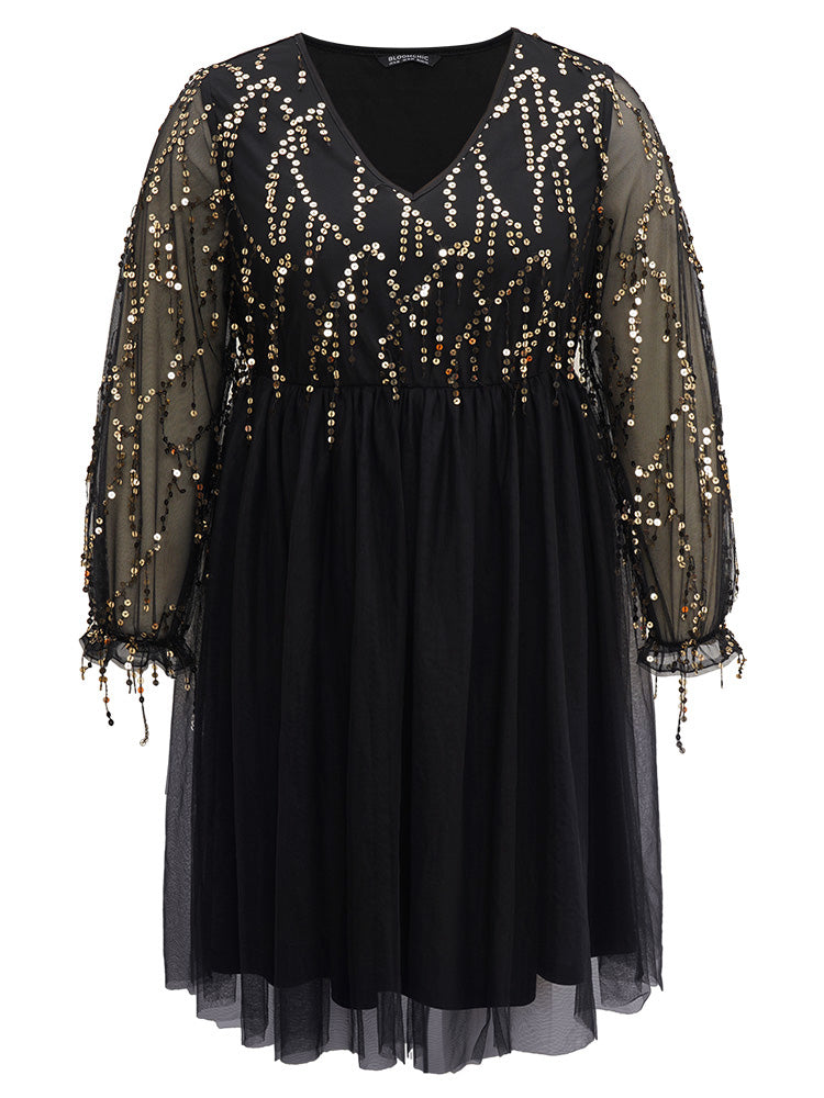 Sequin Mesh Patchwork Tassel Dress – BloomChic