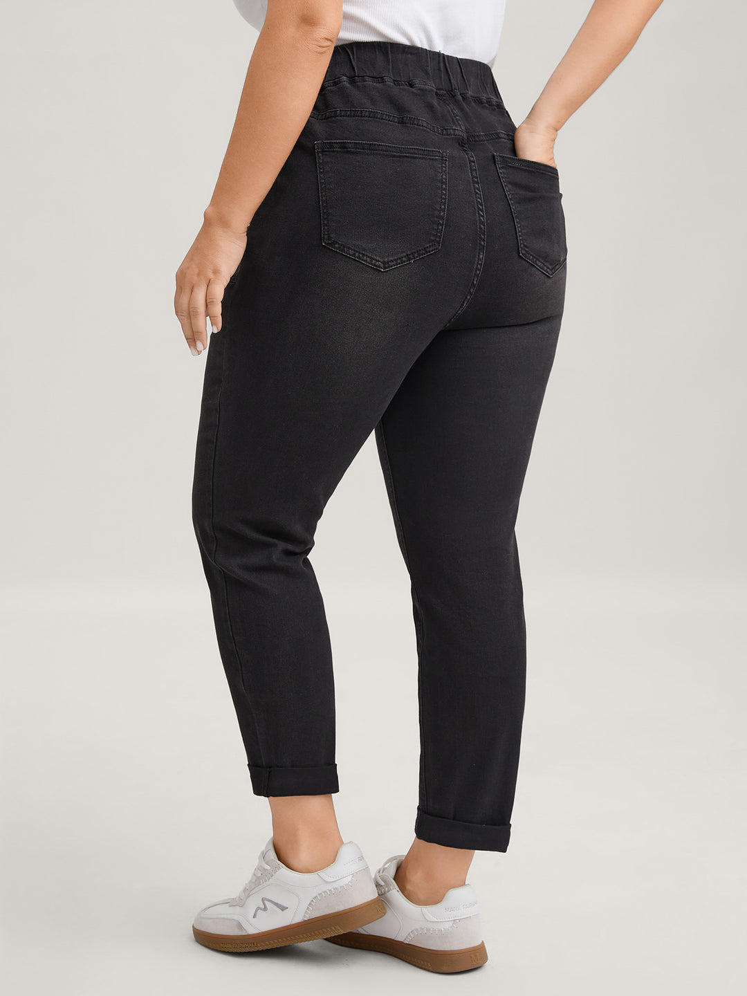 Drawstring Elastic Waist Roll Hem Jeans – BloomChic