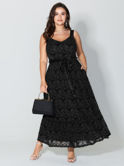 chinese dress ladies EBONI PLUS MESH VELVET DRESS